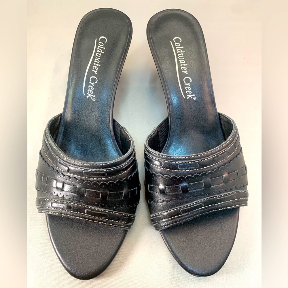 Coldwater Creek Women’s Leather Stitched Wedge, Black, Size 6.5